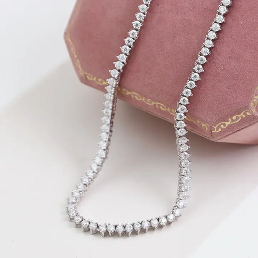Three-Prong Petit Tennis Necklace in White Gold Dipped Sterling Silver