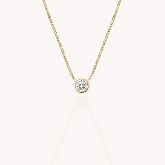 Bezel Solitaire Round Necklace in Yellow Gold 0.5 Carats