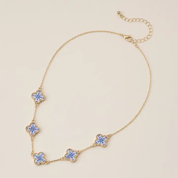 Blue Floral Mother of Pearl Necklace