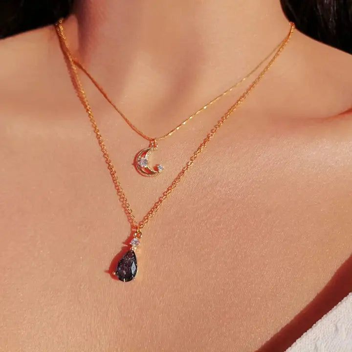 "Sweet Moon" | 18 Karats Two Layers Necklace